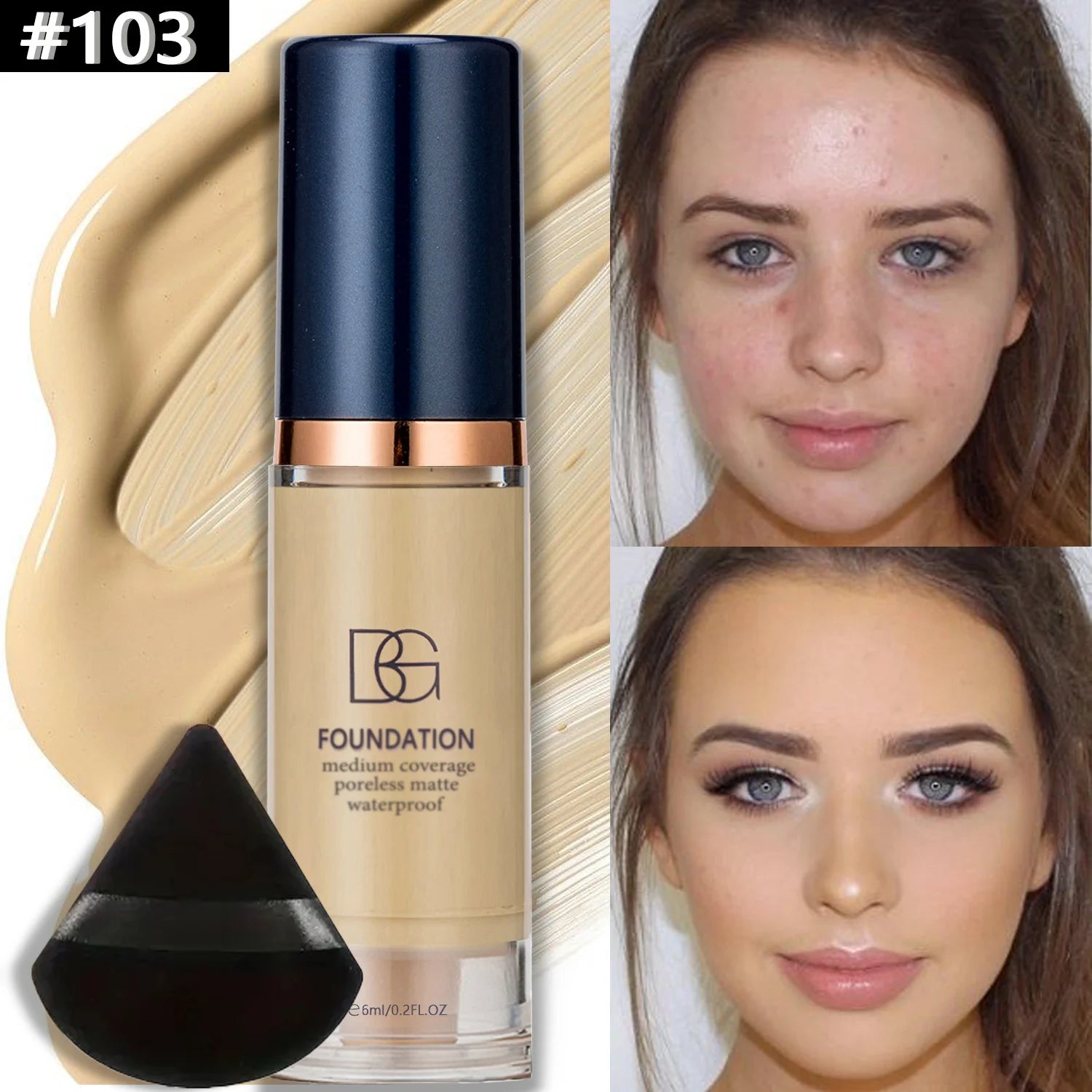 Fond de Teint Liquide Haute Couvrance ✨ Lot de 2 + Éponge - Waterproof & Longue Tenue