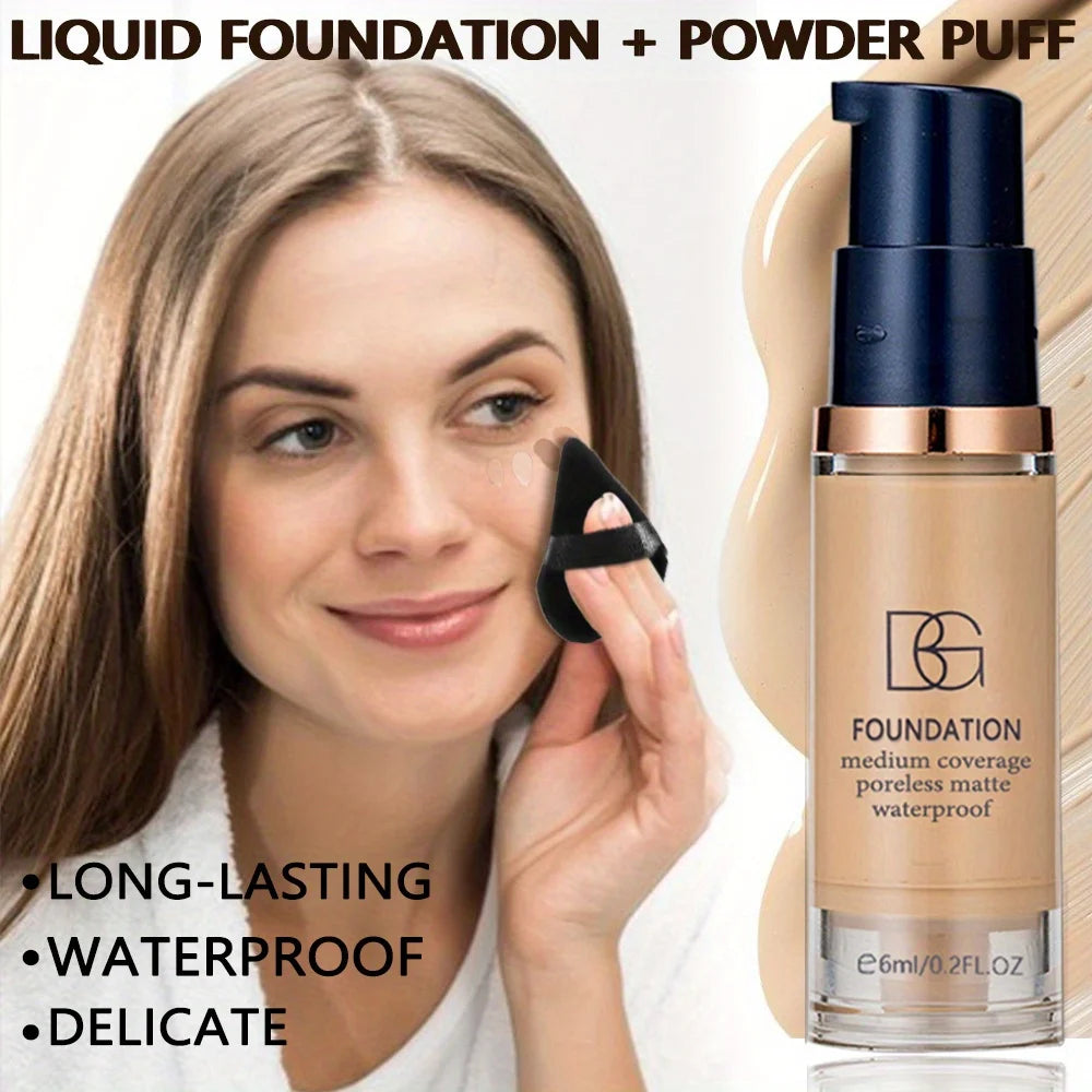 Fond de Teint Liquide Haute Couvrance ✨ Lot de 2 + Éponge - Waterproof & Longue Tenue
