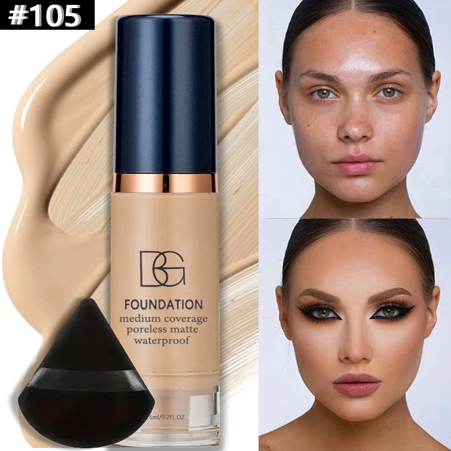 Fond de Teint Liquide Haute Couvrance ✨ Lot de 2 + Éponge - Waterproof & Longue Tenue
