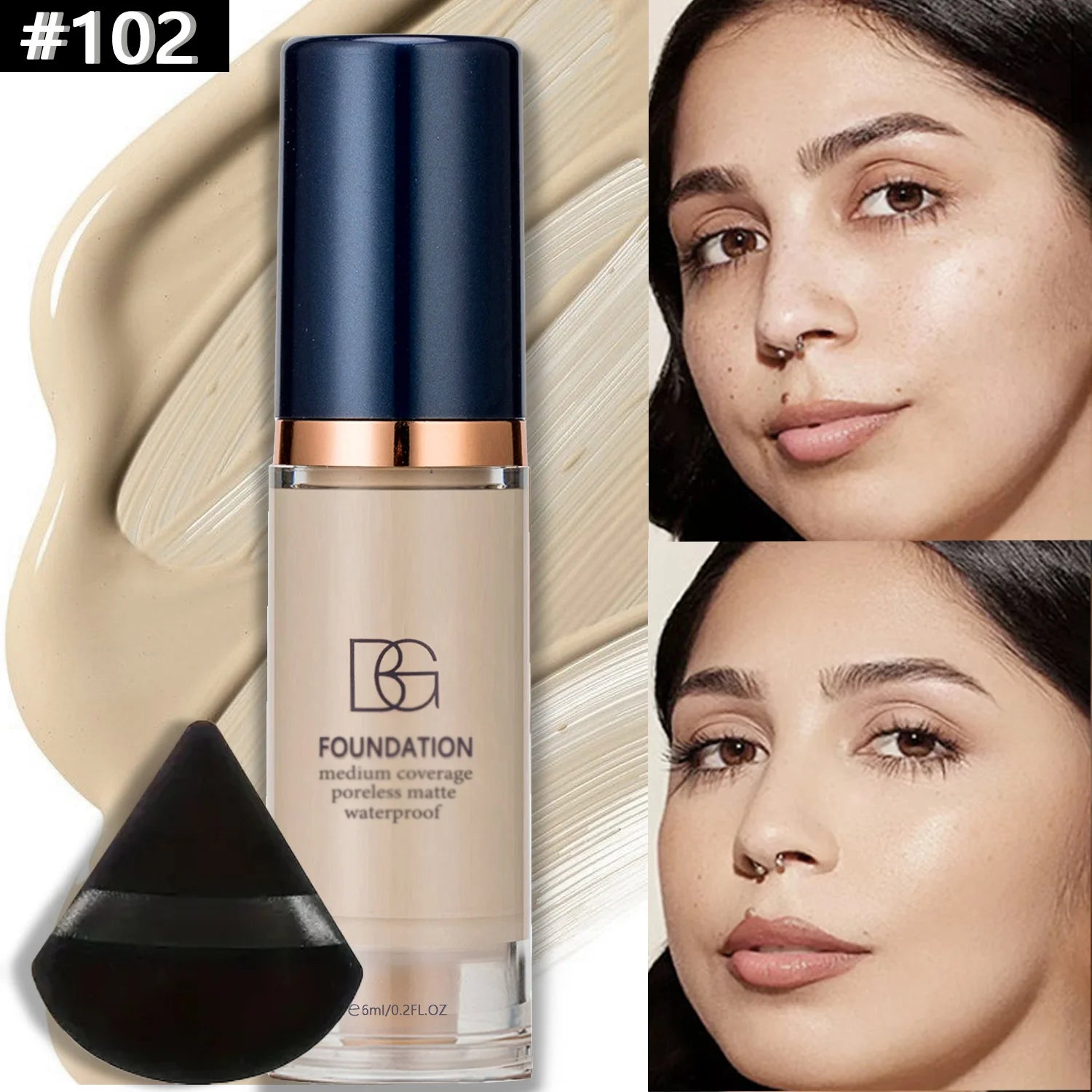 Fond de Teint Liquide Haute Couvrance ✨ Lot de 2 + Éponge - Waterproof & Longue Tenue