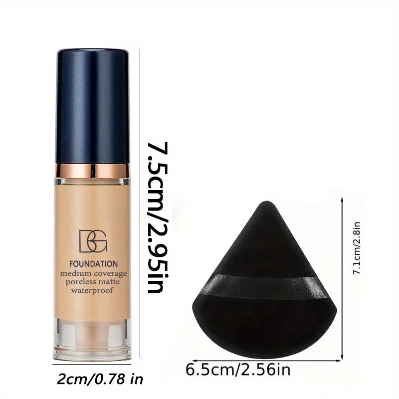 Fond de Teint Liquide Haute Couvrance ✨ Lot de 2 + Éponge - Waterproof & Longue Tenue