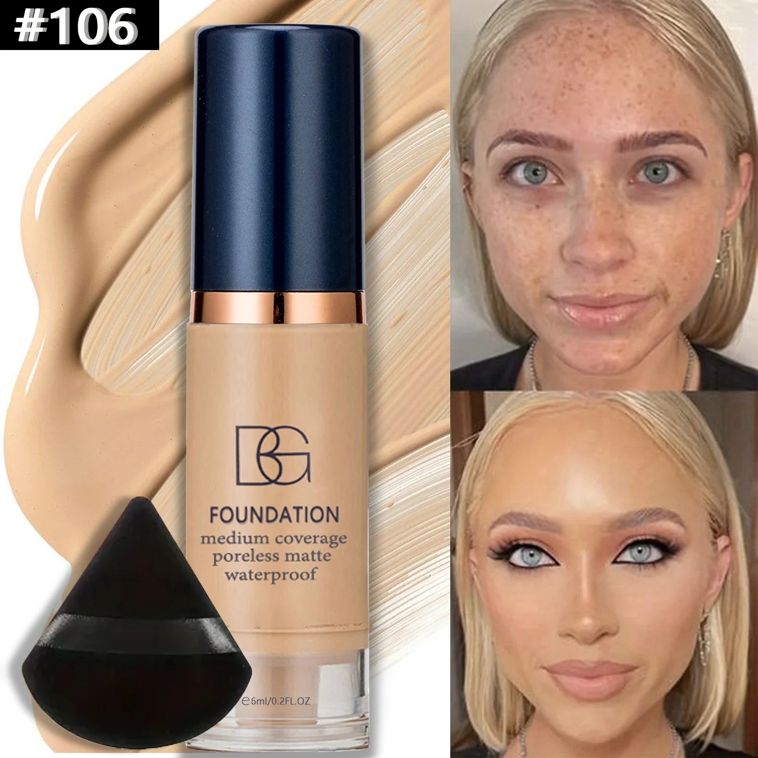 Fond de Teint Liquide Haute Couvrance ✨ Lot de 2 + Éponge - Waterproof & Longue Tenue